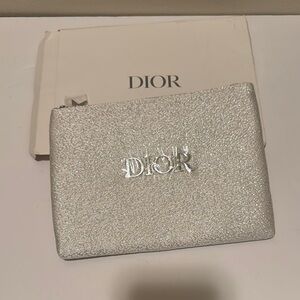 Brand New Dior Trousse Silver Pouch Cosmetic Bag with Glitter Finish